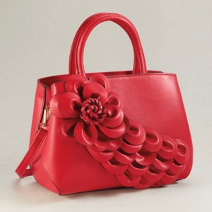 3D Sweep Floral Satchel , Fiery Scarlet, large