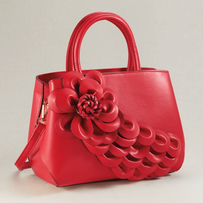 3D Sweep Floral Satchel , Fiery Scarlet, large