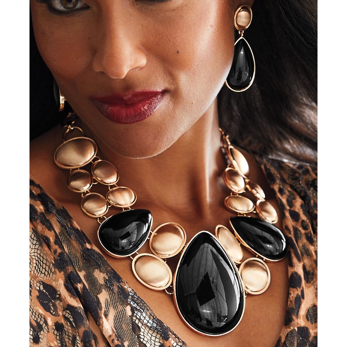 Faux-Stone Teardrop Necklace and Earring Set, , large