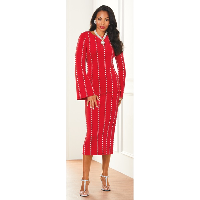 Yamiche Faux-Pearl and Rhinestone Women's 2-Piece Skirt Set, Red, large