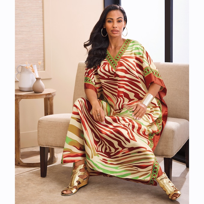Kenya Long Caftan, Green Multi, large