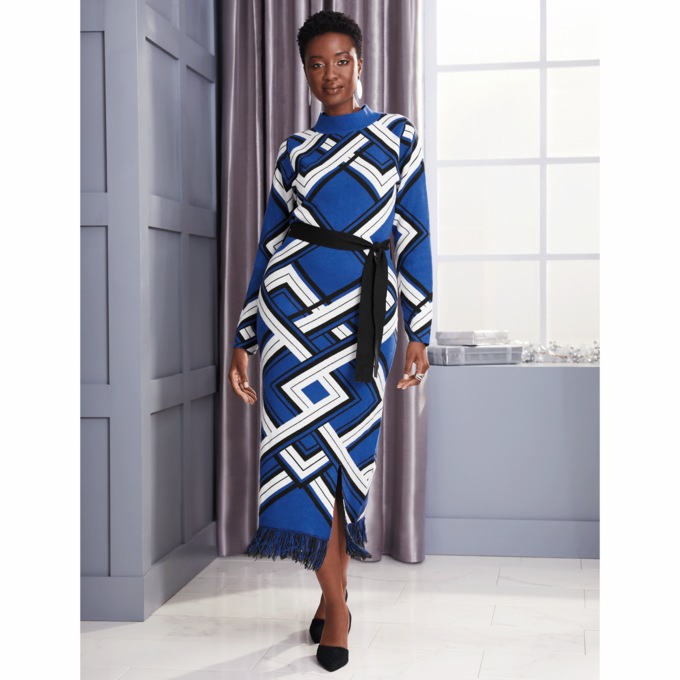 Jaylani Jacquard Sweater Fringe Dress, , large
