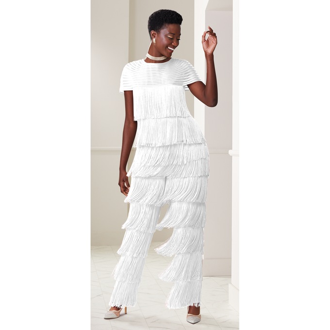 Zazie Fringe Pant Set, White, large