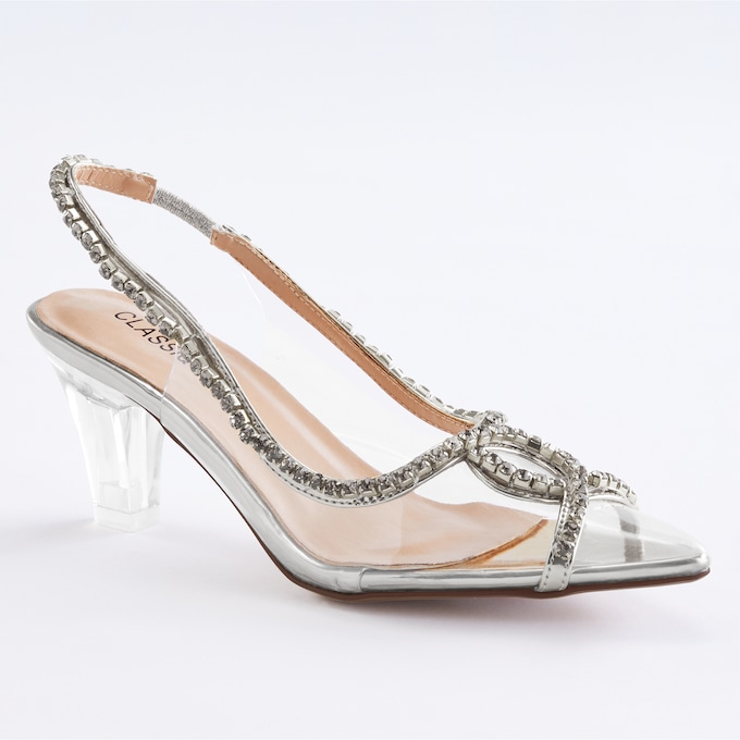 Classique Rhinestone Clear Lucite Pump for Women with Slingback Styling, , large