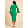 Knotted Waist Women's Lace Sleeve Dress in Stretch Crepe, Emerald Green, large