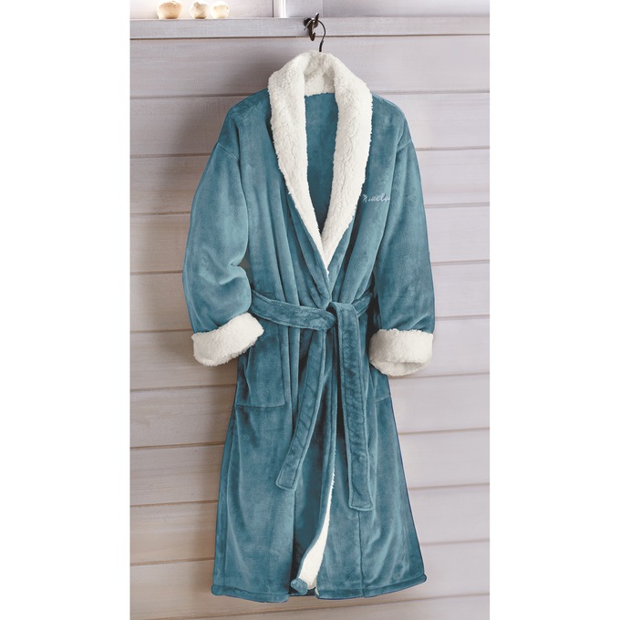 Faux-Sherpa Trim Unisex Robe, , large