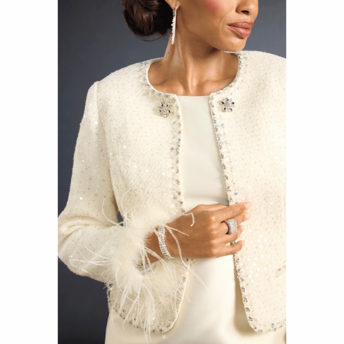 Ethna Faux-Feather Trim Jacket Dress, , large