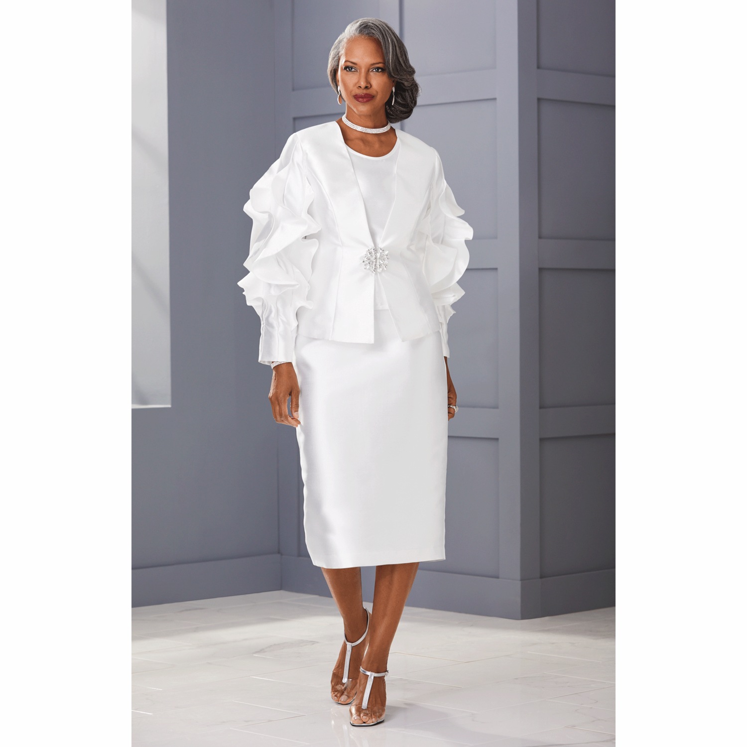 Ruffle jacket skirt suit top