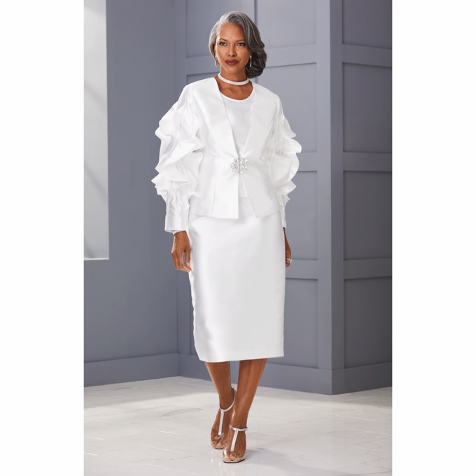 Danai 3-Piece Ruffle Sleeve Skirt Suit, , large