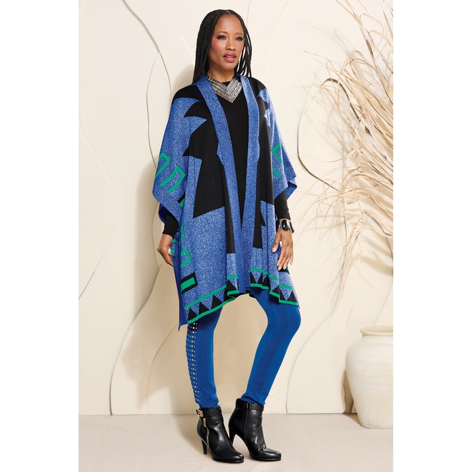 Jameela Afrocentric Poncho-Style Cardigan, , large