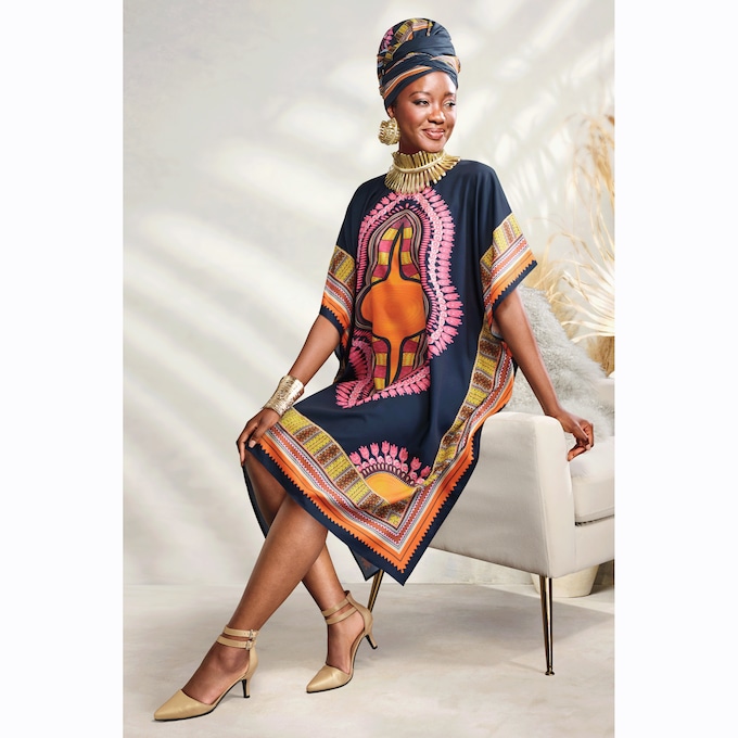 Jamila Women&rsquo;s Bold Knee-Length Caftan with Matching Headwrap, , large