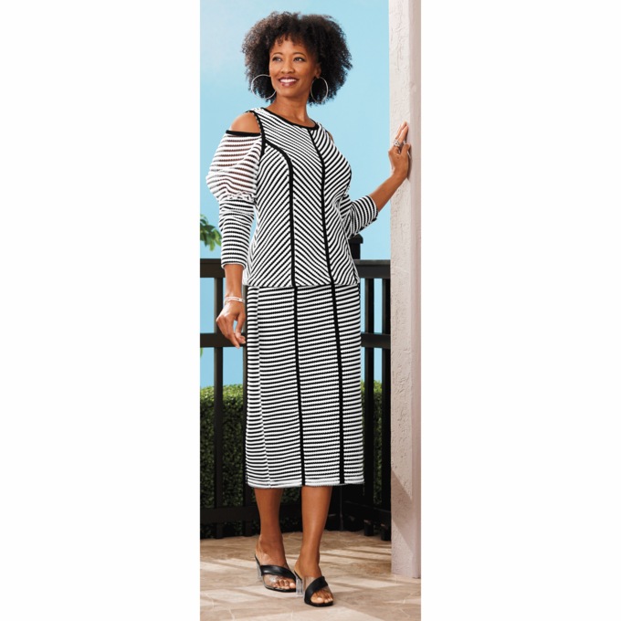 Teya Striped Skirt Suit, , large