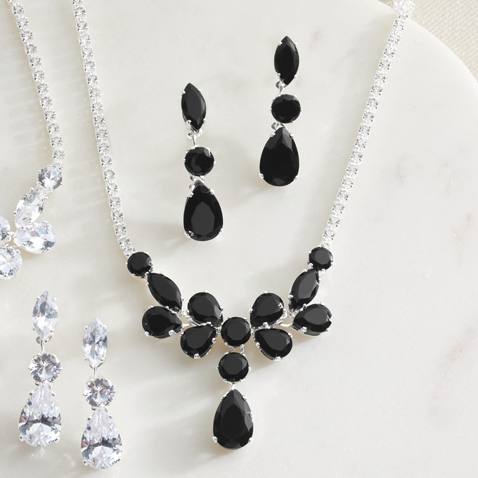Crystal Necklace & Earring Set, Black, large
