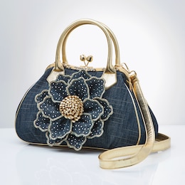 3D Floral Denim Satchel, , large