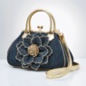 3D Floral Denim Satchel, Blue, large