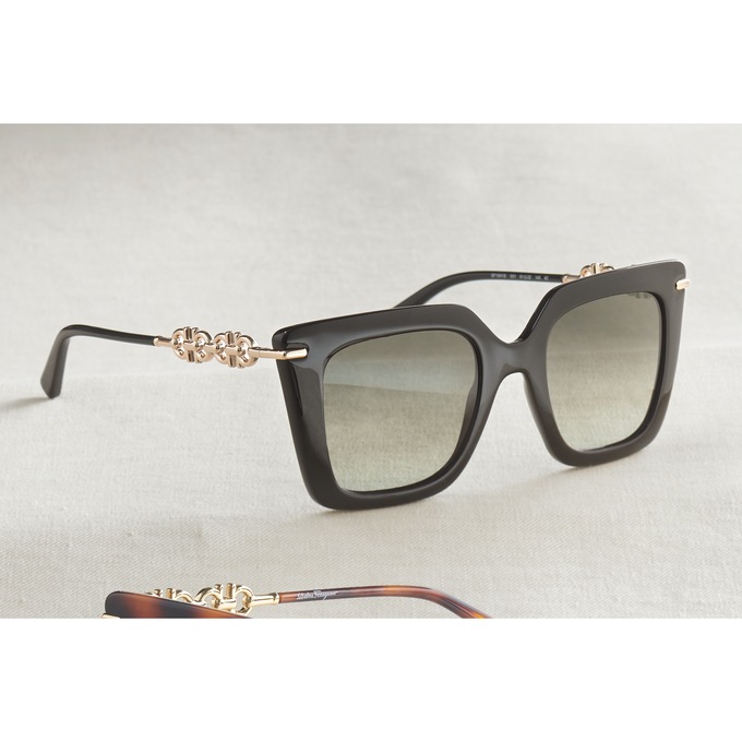 Ferragamo Square-Rim Sunglasses, Black Smoke, large