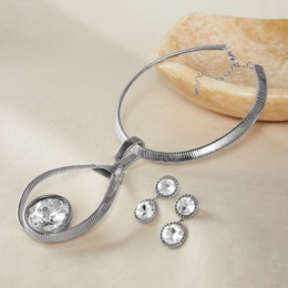 Crystal Omega Drop Necklace &amp; Earring Set, , large