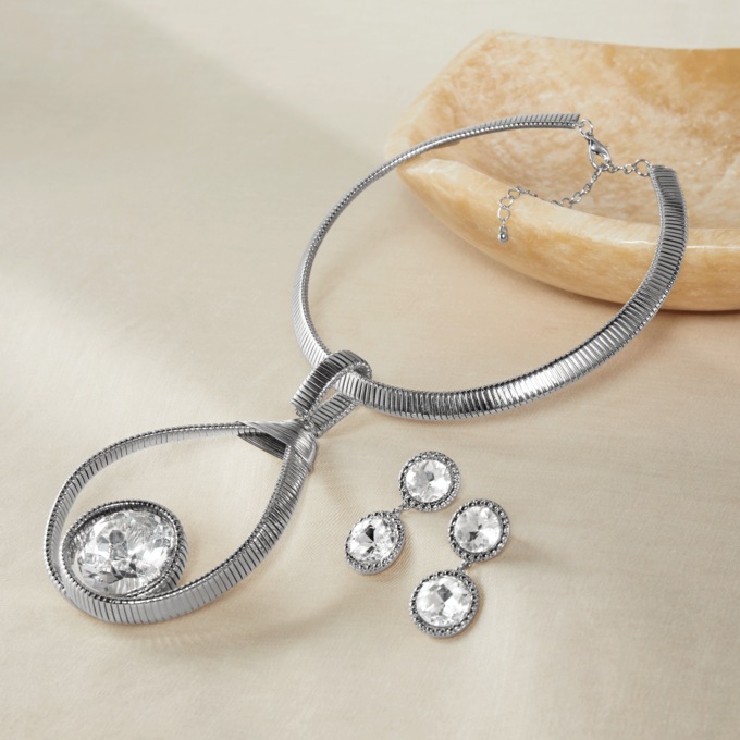 Crystal Omega Drop Necklace & Earring Set, , large