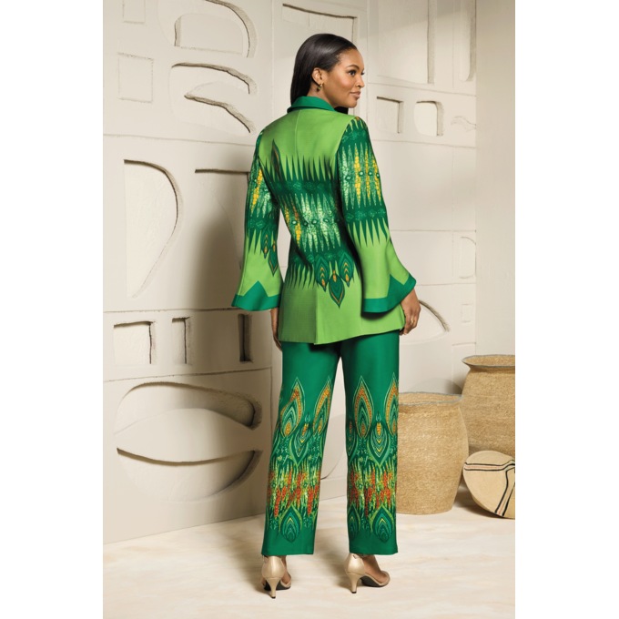 Taniya Bold Straight-Leg Pant Suit with Bell-Sleeve Jacket, , large