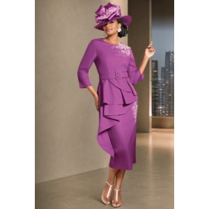 Giselle Embellished Skirt Suit with Jeweled, Embroidered Flowers, , large