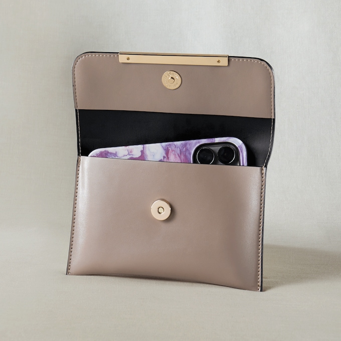 Gold-Trimmed Faux Leather Satchel Set, Taupe, large