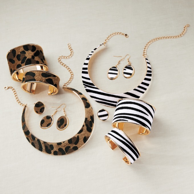 Animal Print Collar Necklace, Cuff Bracelets, Earrings & Ring Jewelry Set, , large