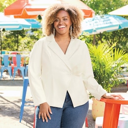 Faux-leather blazer, , large