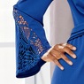 Knotted Waist Women's Lace Sleeve Dress in Stretch Crepe, Cobalt, large