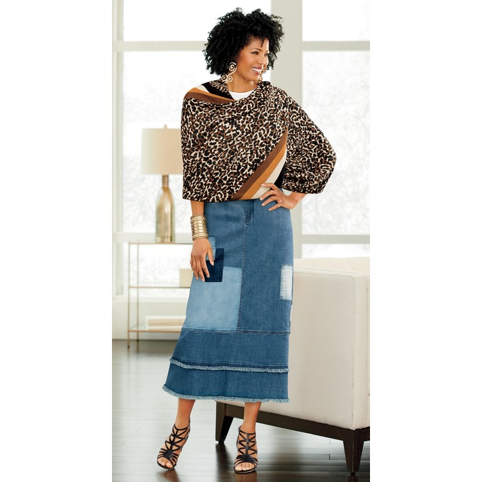 Muna Patch Denim Skirt, , large