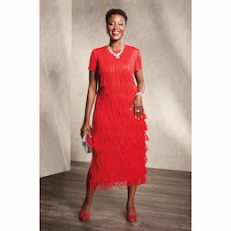 Shanola All-Over Fringed Pleated-Plisse Sheath Dress, , large