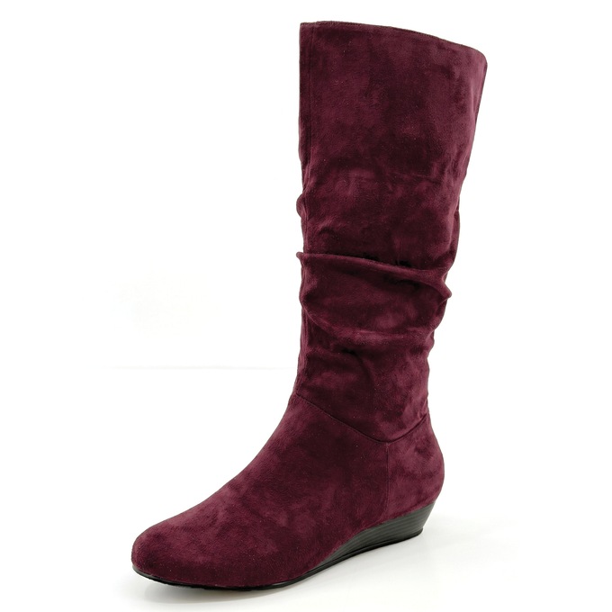 Amanda D'Laurie Tall Scrunch Boot: Rich Faux Suede with 1" Wedge Heel, , large