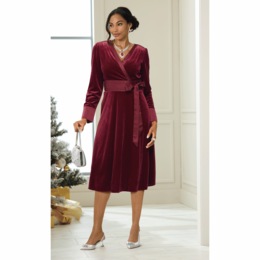 Raewyn Velvet Satin Belted Dress, , large
