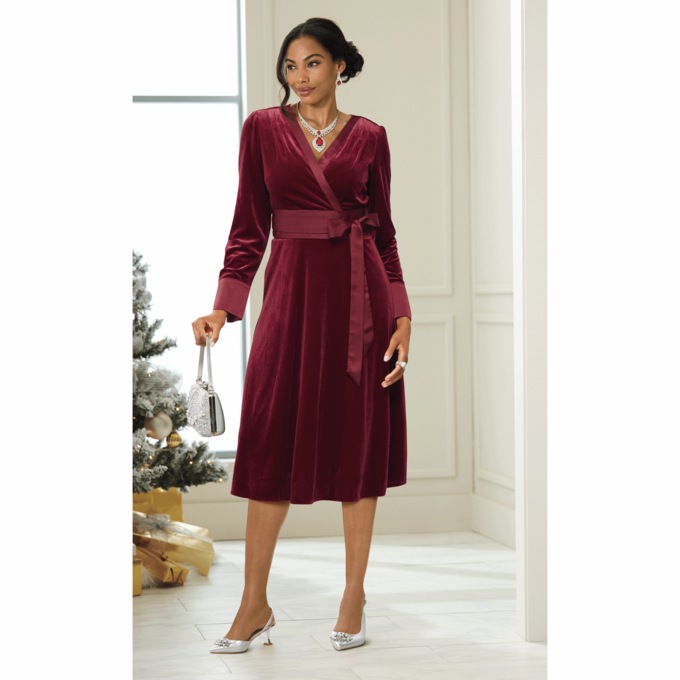 Raewyn Velvet Satin Belted Dress, , large