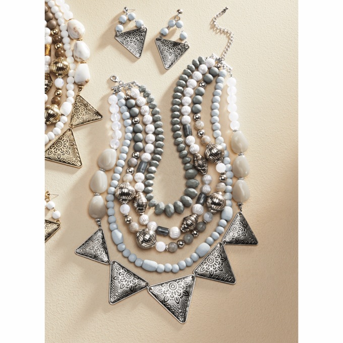 Bead/Triangle Necklace & Earring Set, , large