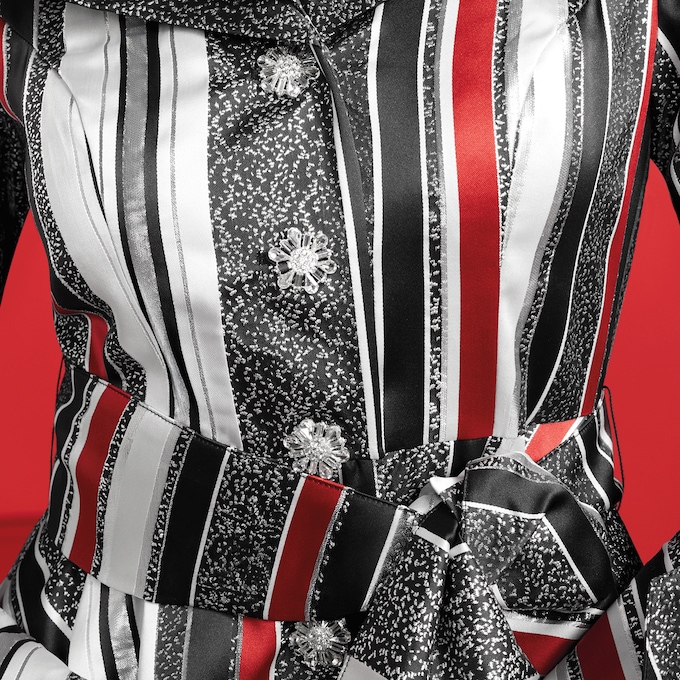 Thressa Bubble-Hem A-Line Dress with Double-Collar, Bows and Bold Stripes, , large