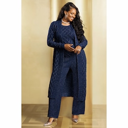 Lavana 4-Piece Rib-Knit Women&#39;s Wardrober Set with Duster, Tank, Pant and Skirt, , large