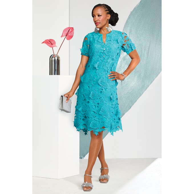 Berna Allover-Lace A-Line Dress, , large