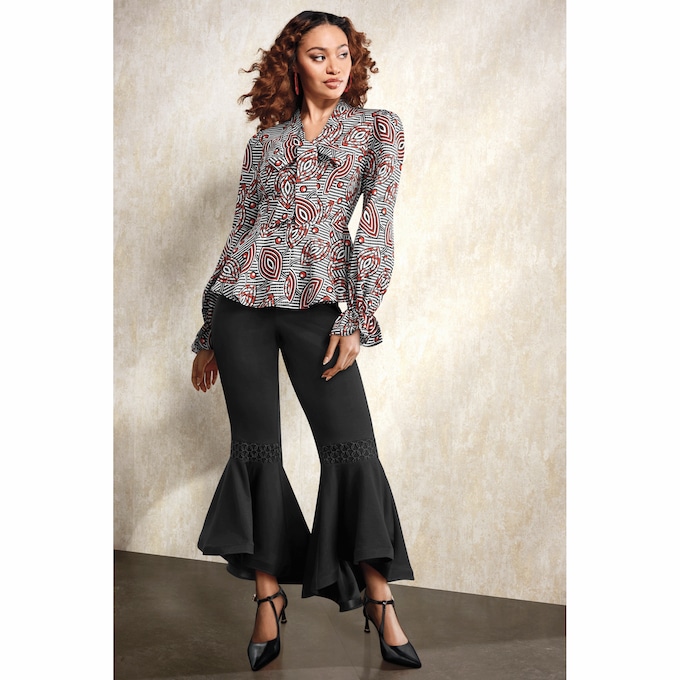 Lisha Bow Blouse and High-Low Bell Bottom, , large