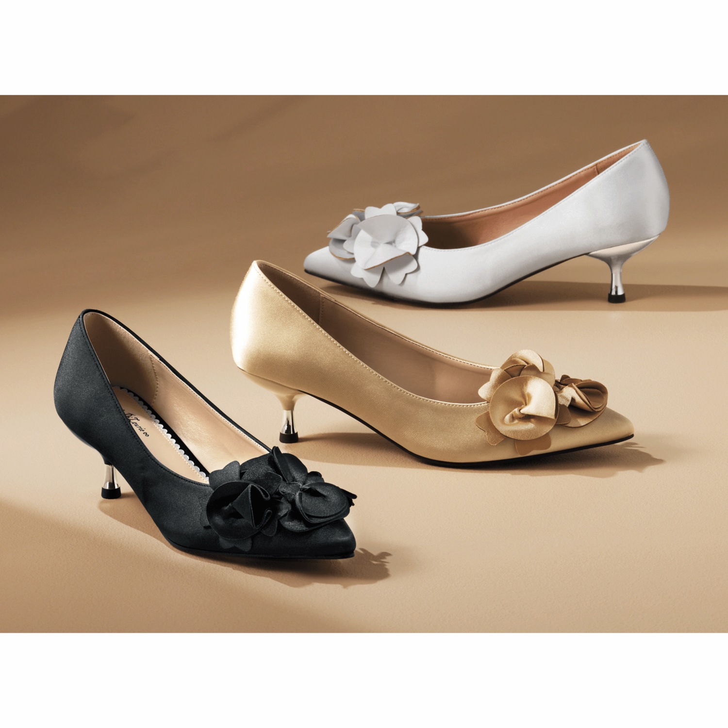 Amanda D'laurie Ruffle Kitten Heel for Women in Satin with 2” Dual