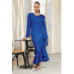 Celestina Women's Skirt Suit with High-Low Peplum and Shawl-Collar Top, , large