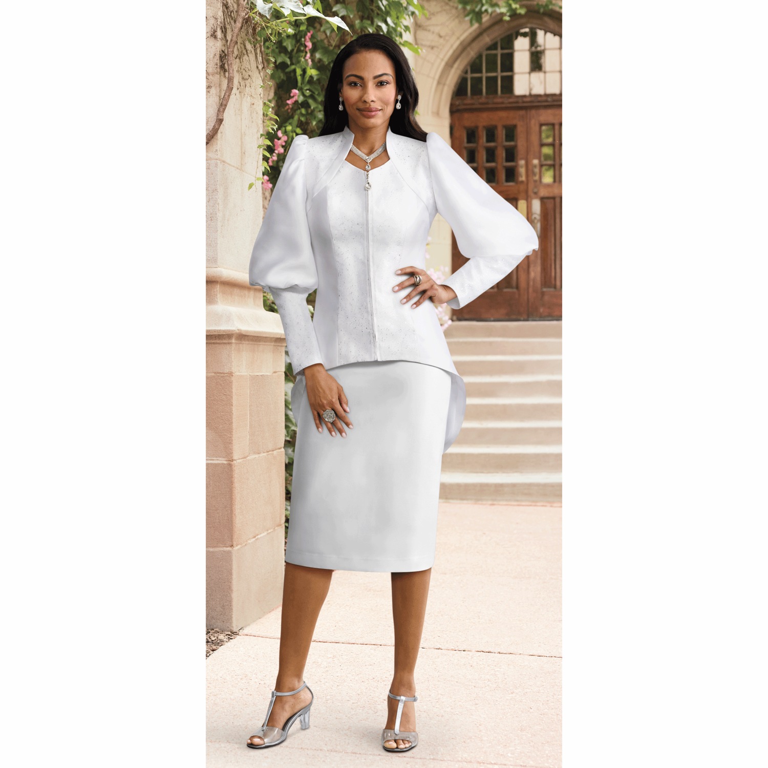 white high neck midi dress Charlisse  Ornate lace refinement  High-neck midi dress