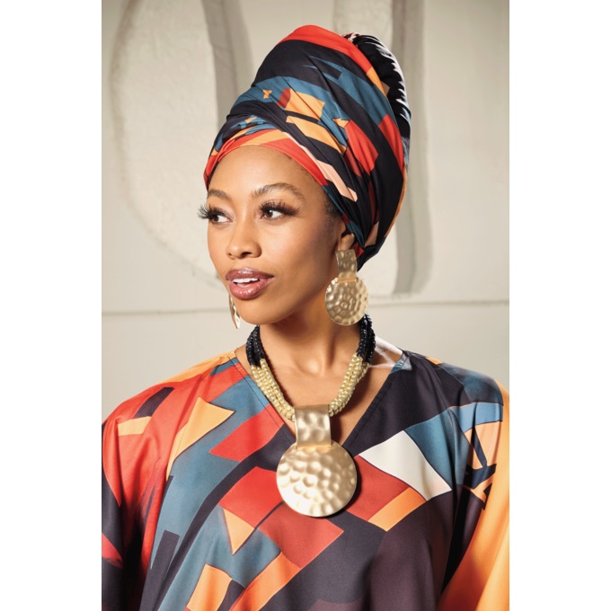 Nia Long Printed Caftan with Matching Headwrap, Multi, large