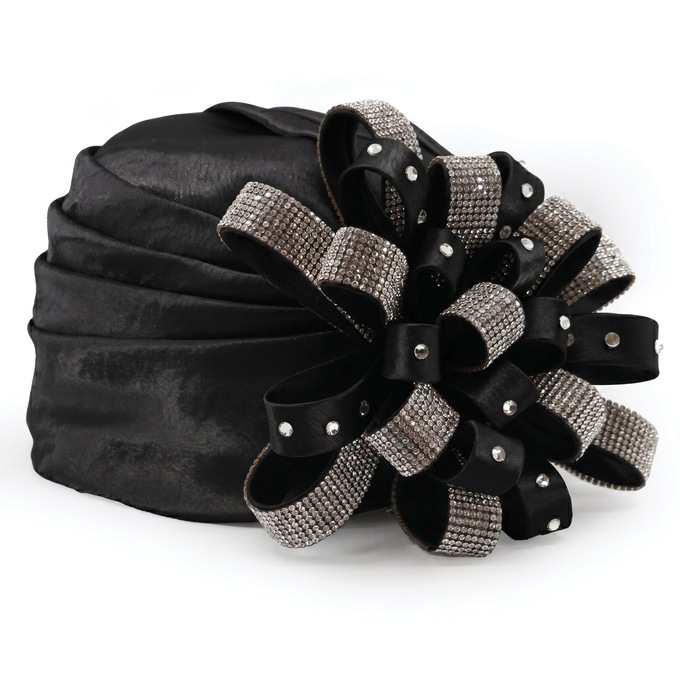 Embellished Satin Flower Turban, , large