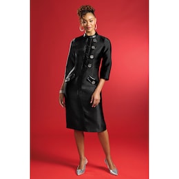 Athena Women&#39;s Sheath Dress with High Collar and Big Buttons, , large