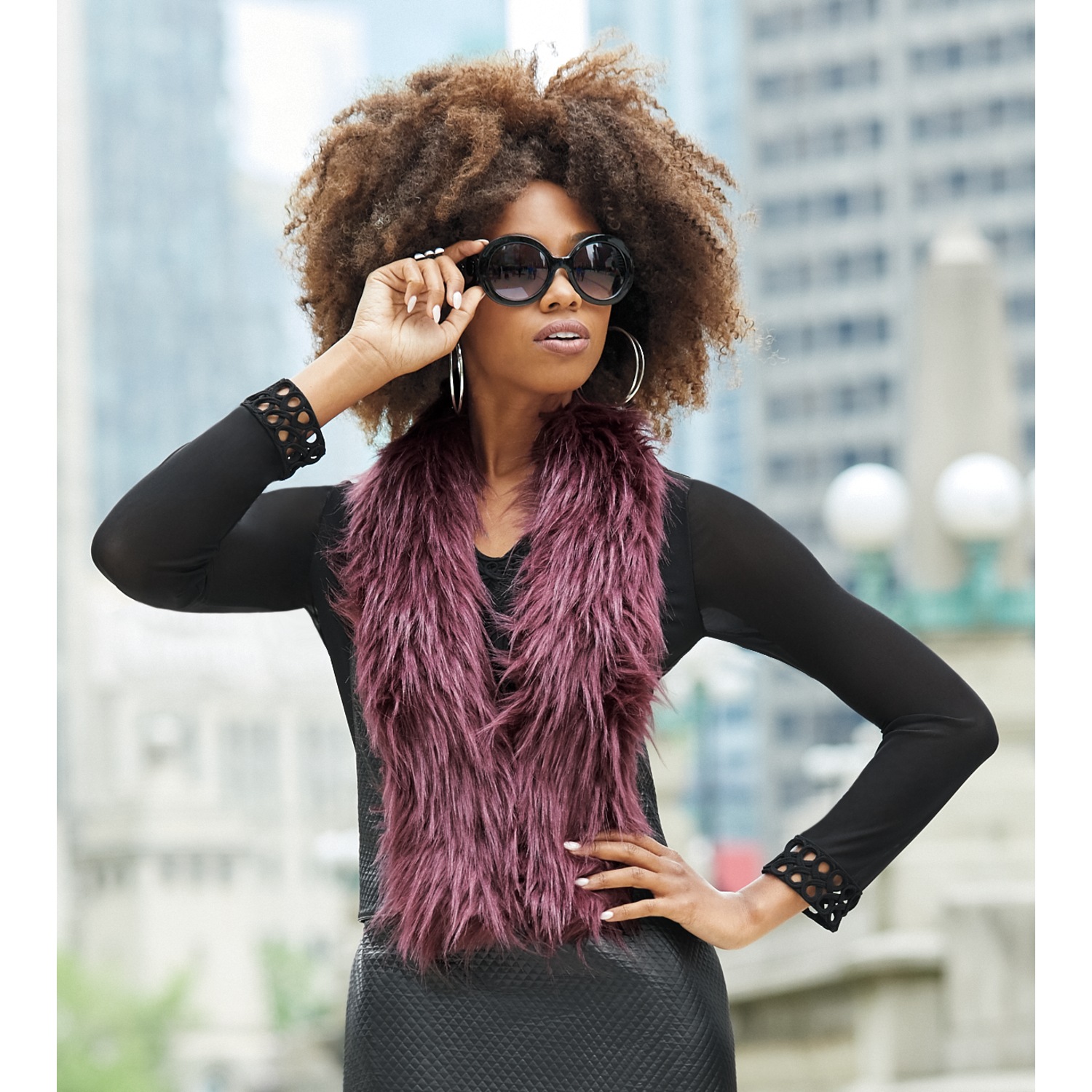 Francise Faux Leather Faux Fur Vest ASHRO