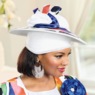 Kika Hat with Multicolor Print, Rhinestones, Bow and Flower, White Multi, large
