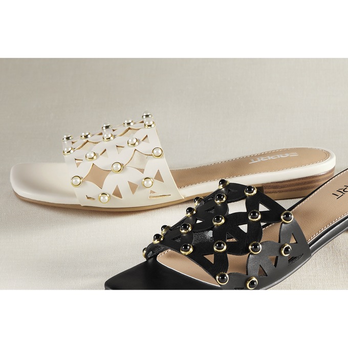 Esprit Aimee Laser-Cut Slide with Faux-Pearl Studs and Memory Foam Footbed, , large