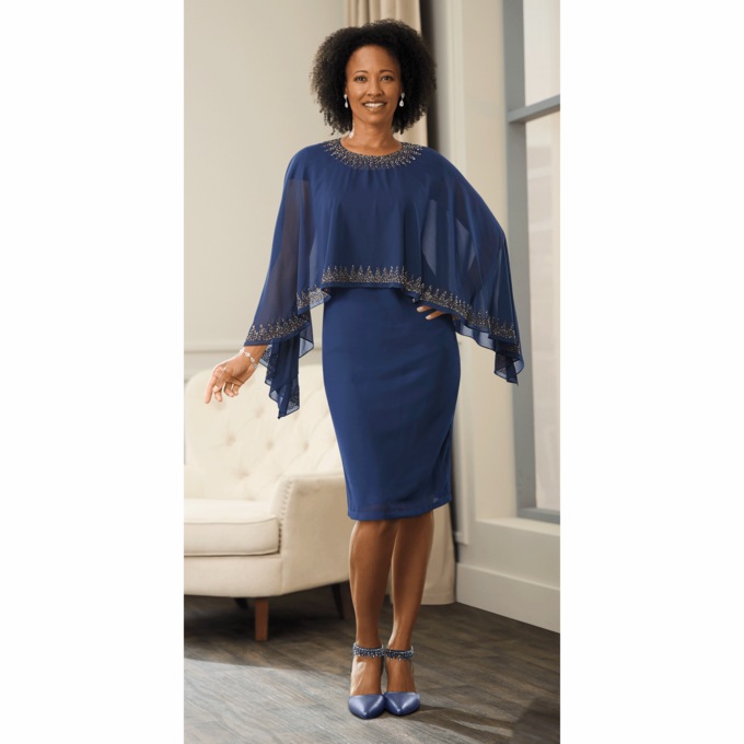 Vita Embellished Cape Jacket Dress, , large