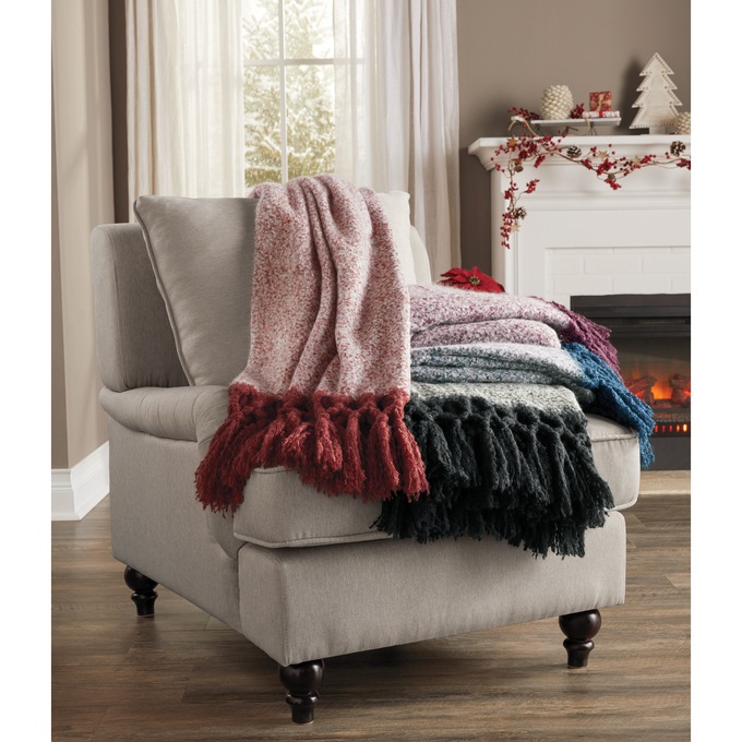 Bouclé Throw with Macrame Fringe, , large