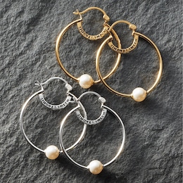 SIS Faux-Pearl Harris Hoops, , large